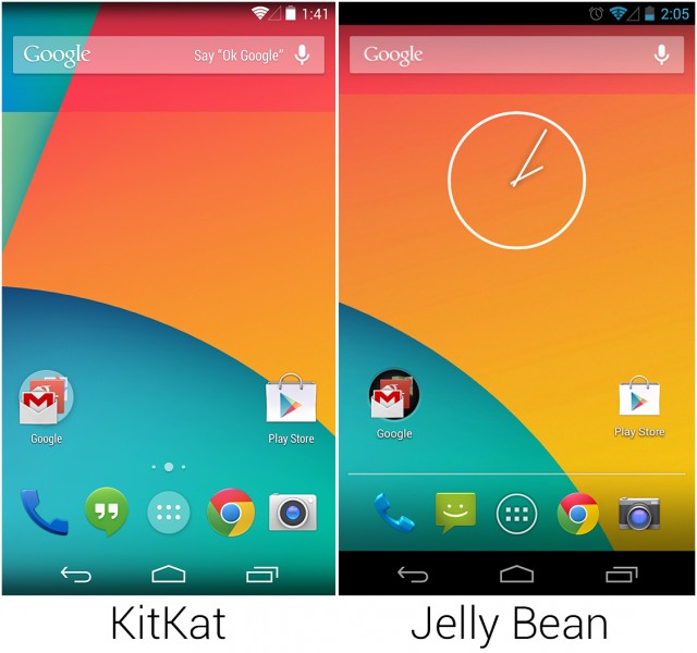 KitKat vs. Jellybean Home Screen